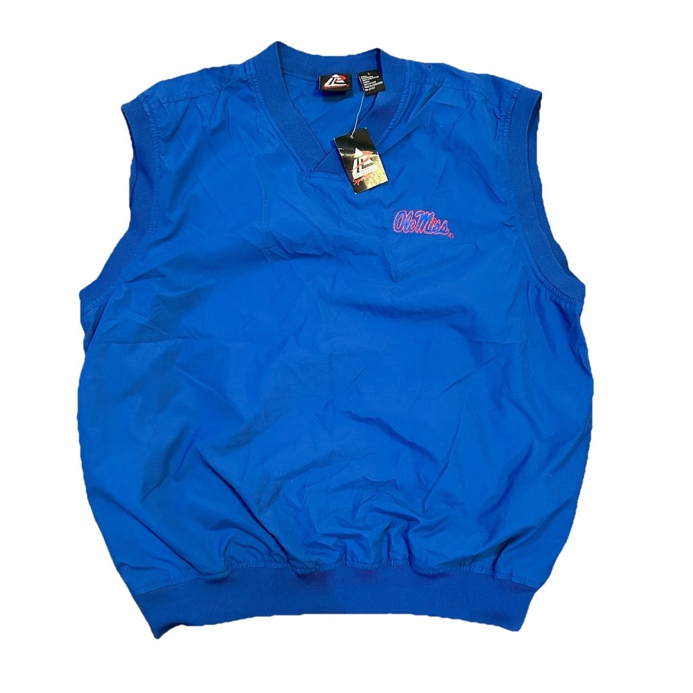 Ole Miss Rebels Vest Men's L Blue Tri Lake Sportswear Logo Windbreaker NWT